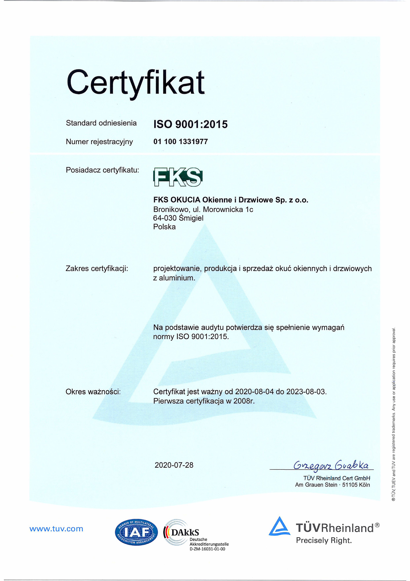 FKS 17 certyfikat ISO pl